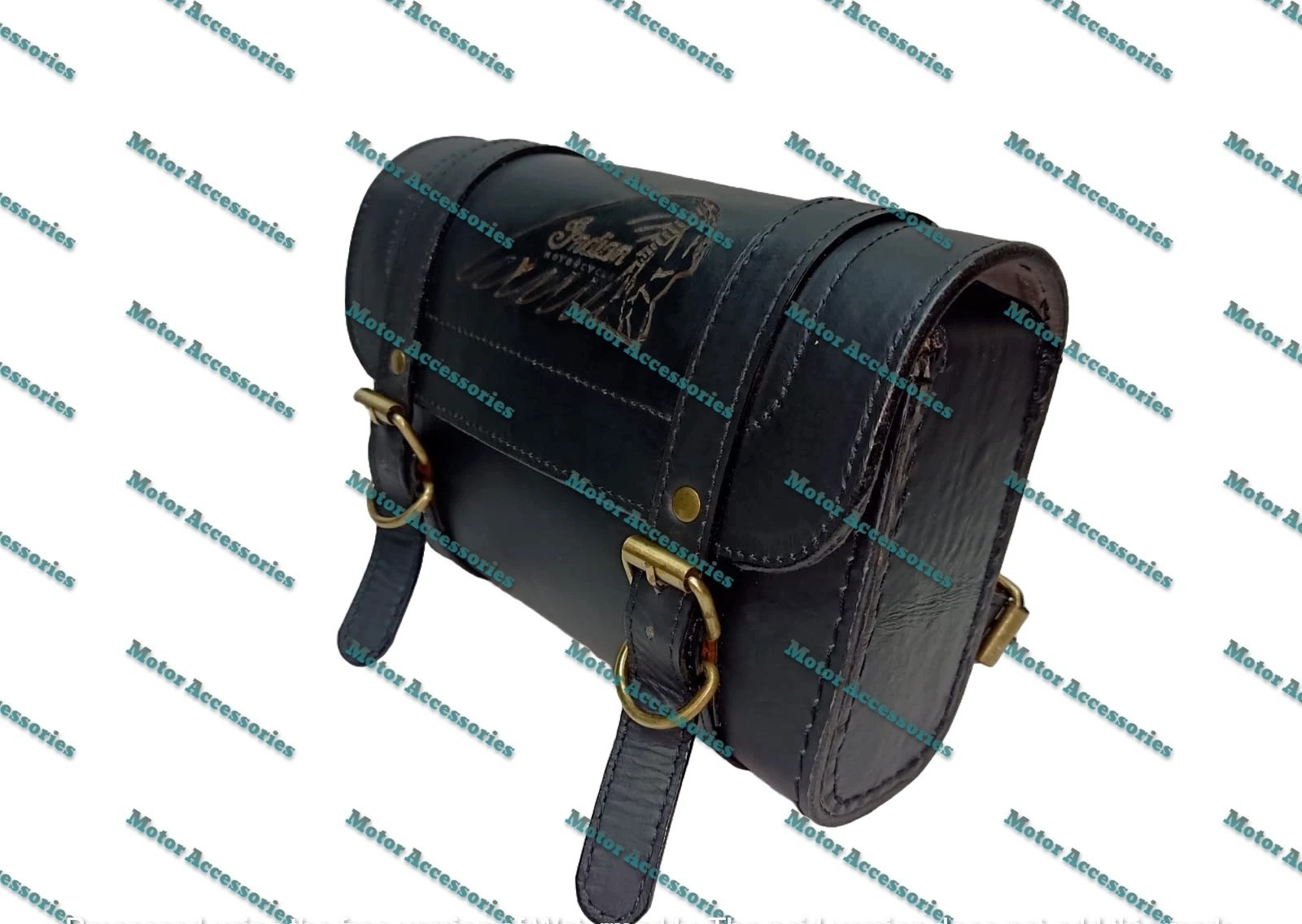 Fit For Indian Motorcycles Pure Leather Black Rectangle Engraved Tool Roll Bag