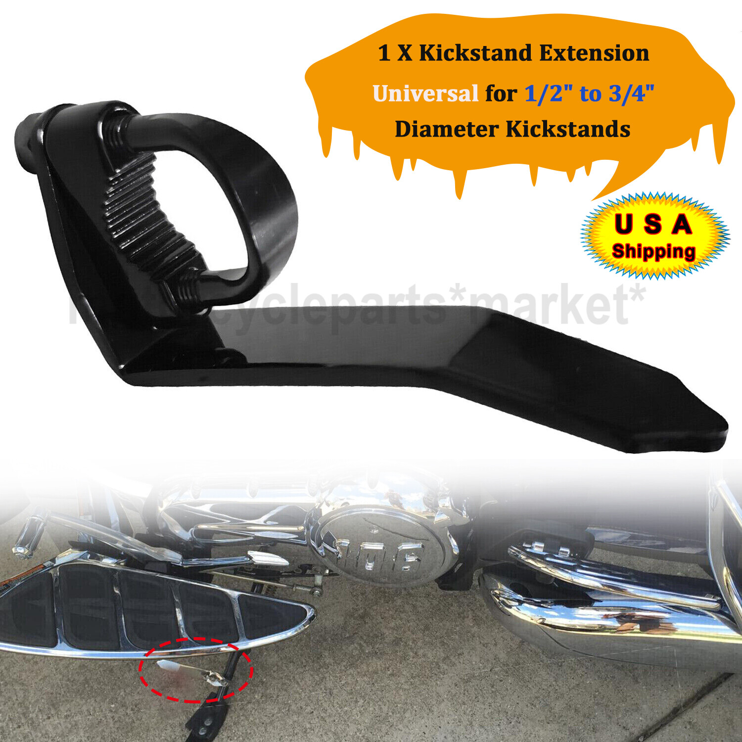 Black Metal Kickstand Extension Fit For Honda Yamaha Road Star XV1700A XV1600A