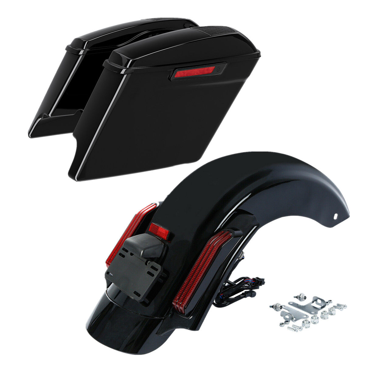 Black 5″ Hard Saddlebags 6×9″ Speaker Lid &Rear Fender For Harley Touring 14-Up