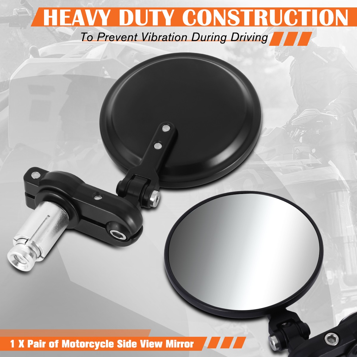Universal Round Convex Rear View Side Mirror 3″ Bar-end for Naked Bike Cruiser