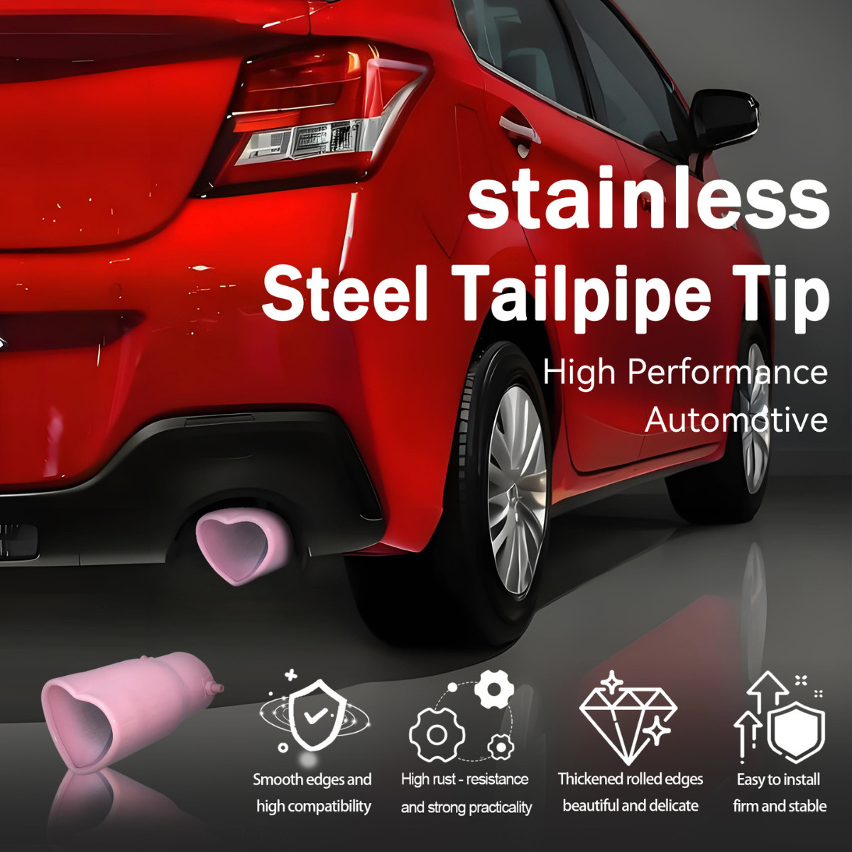 OtpOutopa Car Exhaust Tip 2.5″ Inlet Universal Heart Shaped Exhaust Pipe Pink