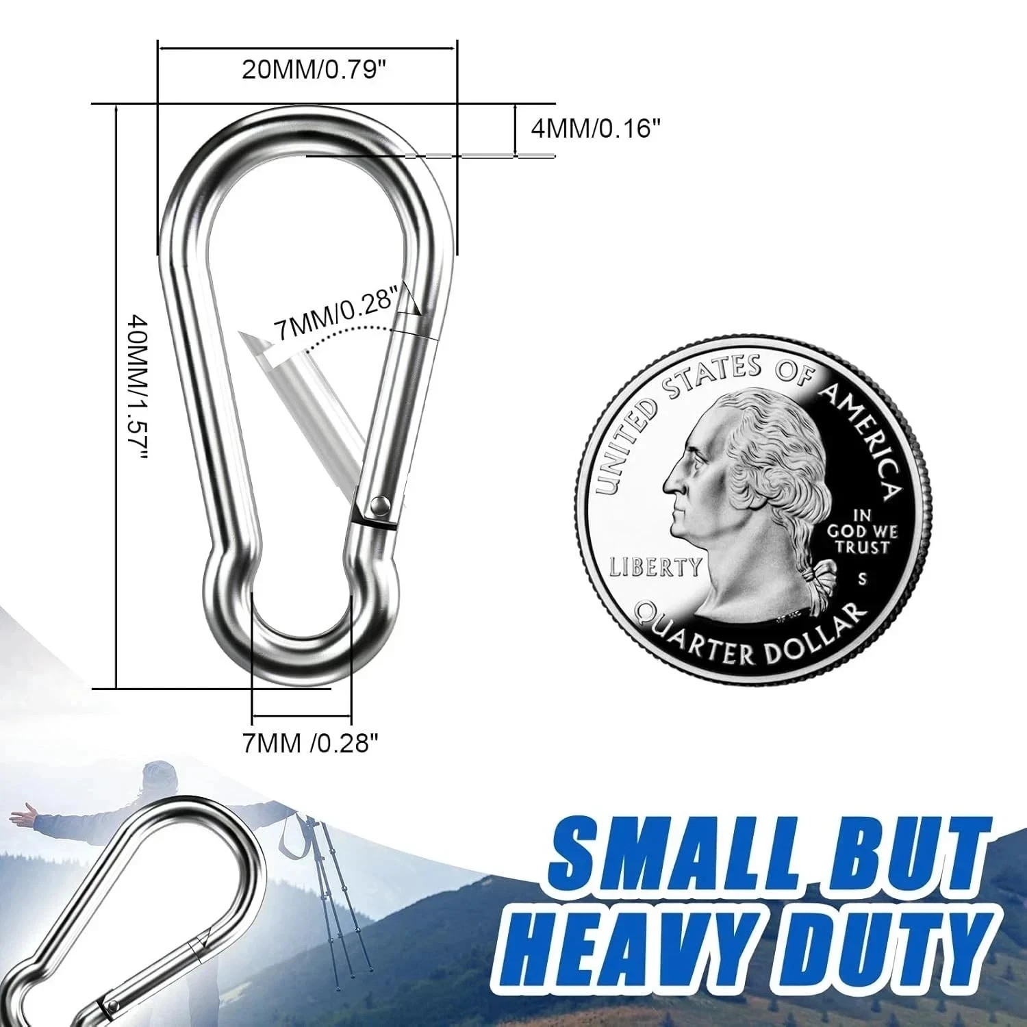 10 PCS Stainless Steel Carabiners Spring Snap Hooks Heavy Duty Keychain Clip NEW