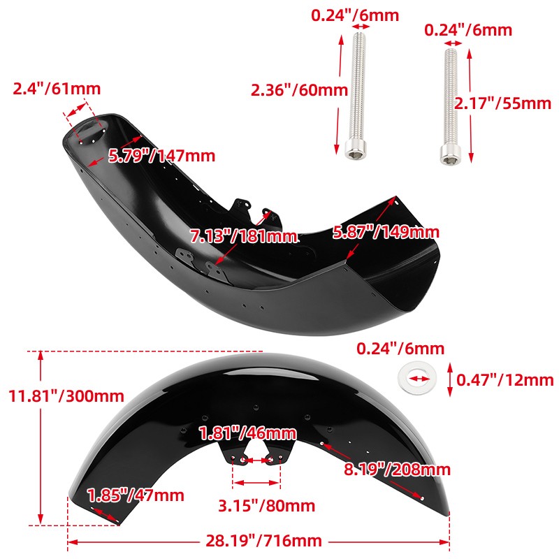 Vivid Black Front Fender Fit For Harley Touring Street Road Glide 2014-2024 2023