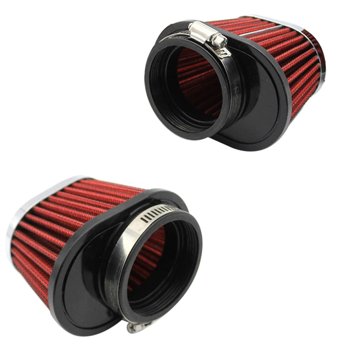 2in 55mm Inlet Motorcycle Air Filter High Flow Cone Air Intake Filter Red 2Pcs