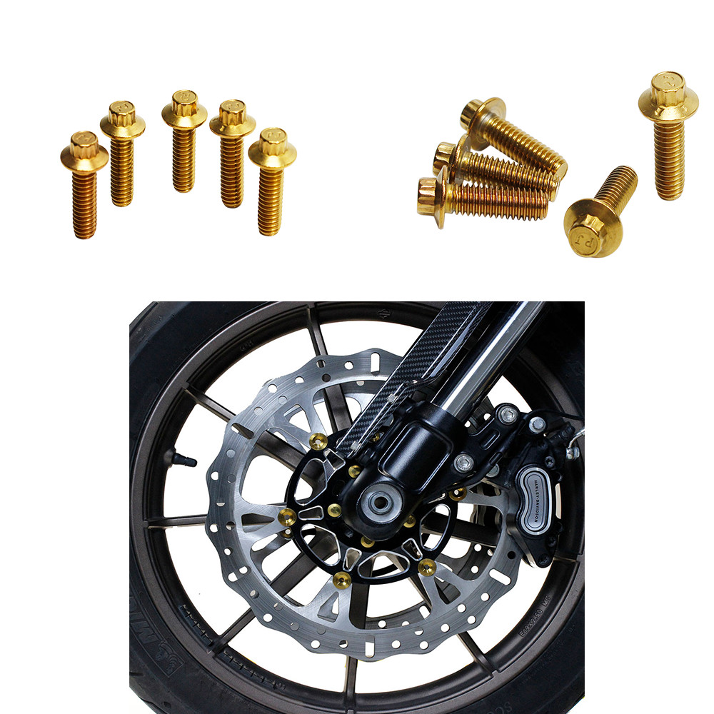 10PCS 5/16″-18-1.0″ Gold Stainless Steel Front Brake Rotor Bolts for Harley Dyna