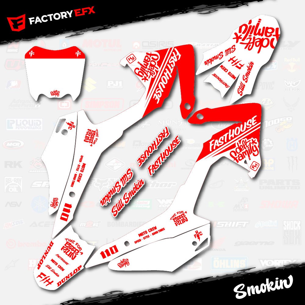 White & Red Smokin Racing Graphics kit fits Honda CRF110 2013-2018 Decal 13-18