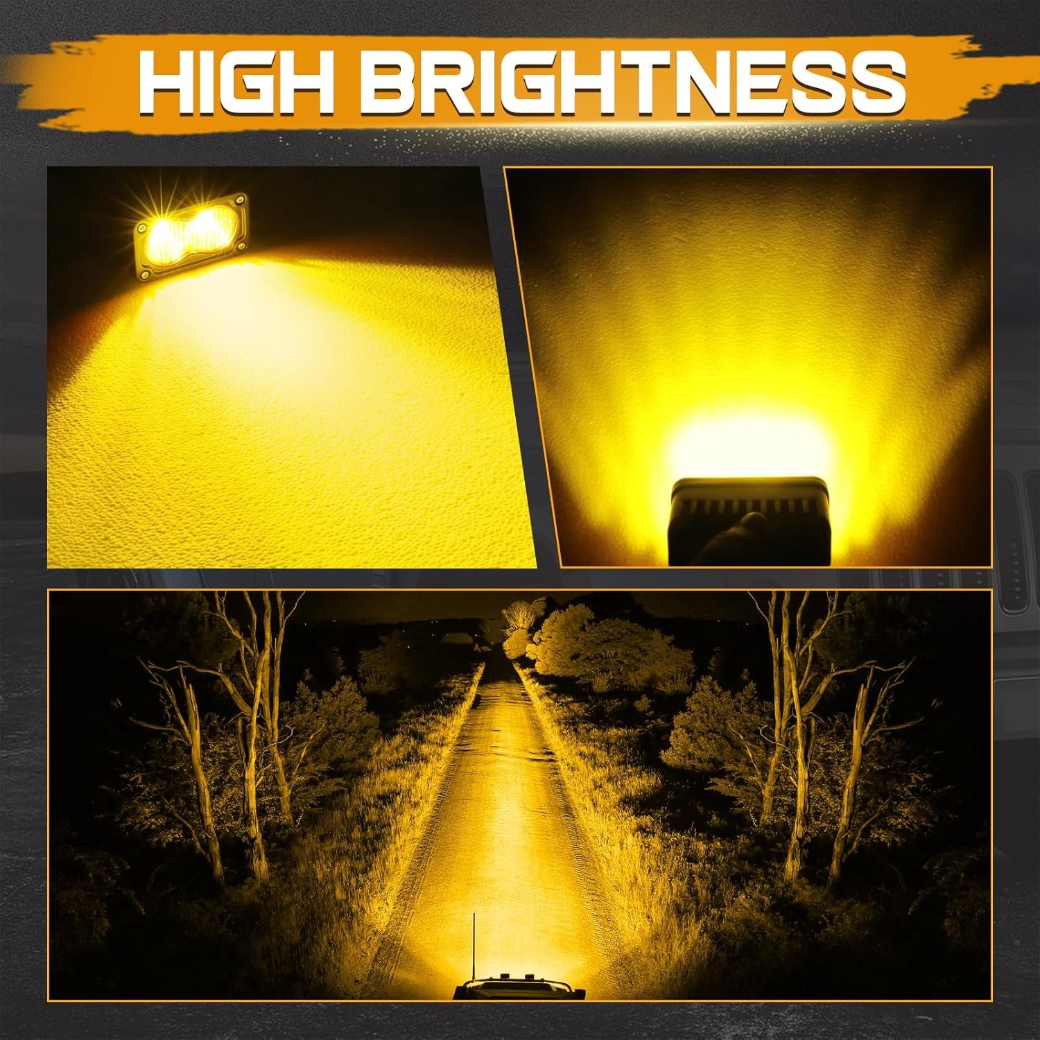 Amber LED Pod Lights, 2Pcs 3 Inch 40W Fog Lights Flood Pods