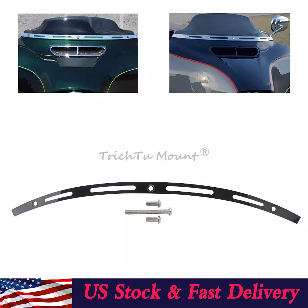 Black 4 Slotted Batwing Fairing Windshield Trim For Harley Street Glide 14-2022