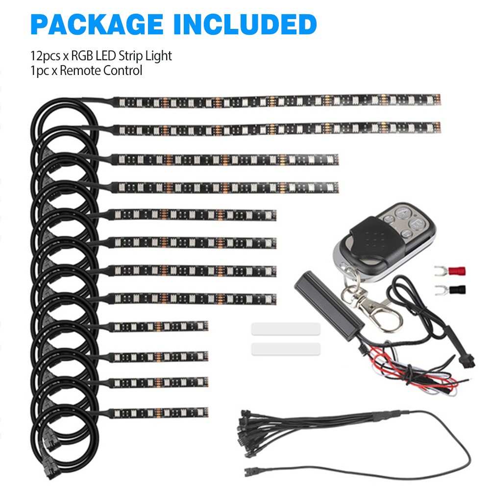 12Pcs Motorcycle RGB LED Waterproof Under Glow Lights Strip Neon Kit + Remote US
