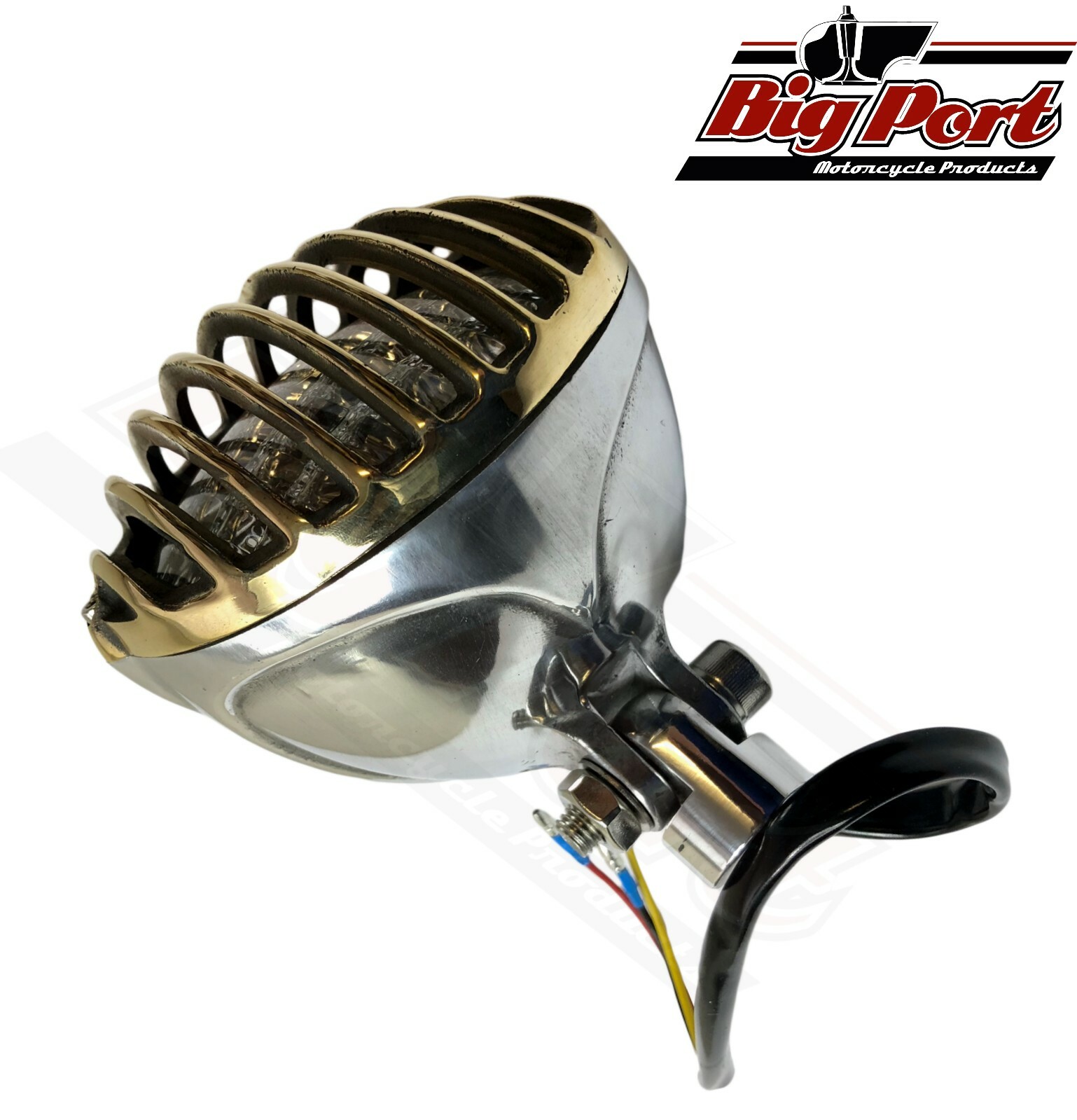 Custom Chopper Bobber Cafe Headlight Scalloped Headlight Alloy Brass Grill