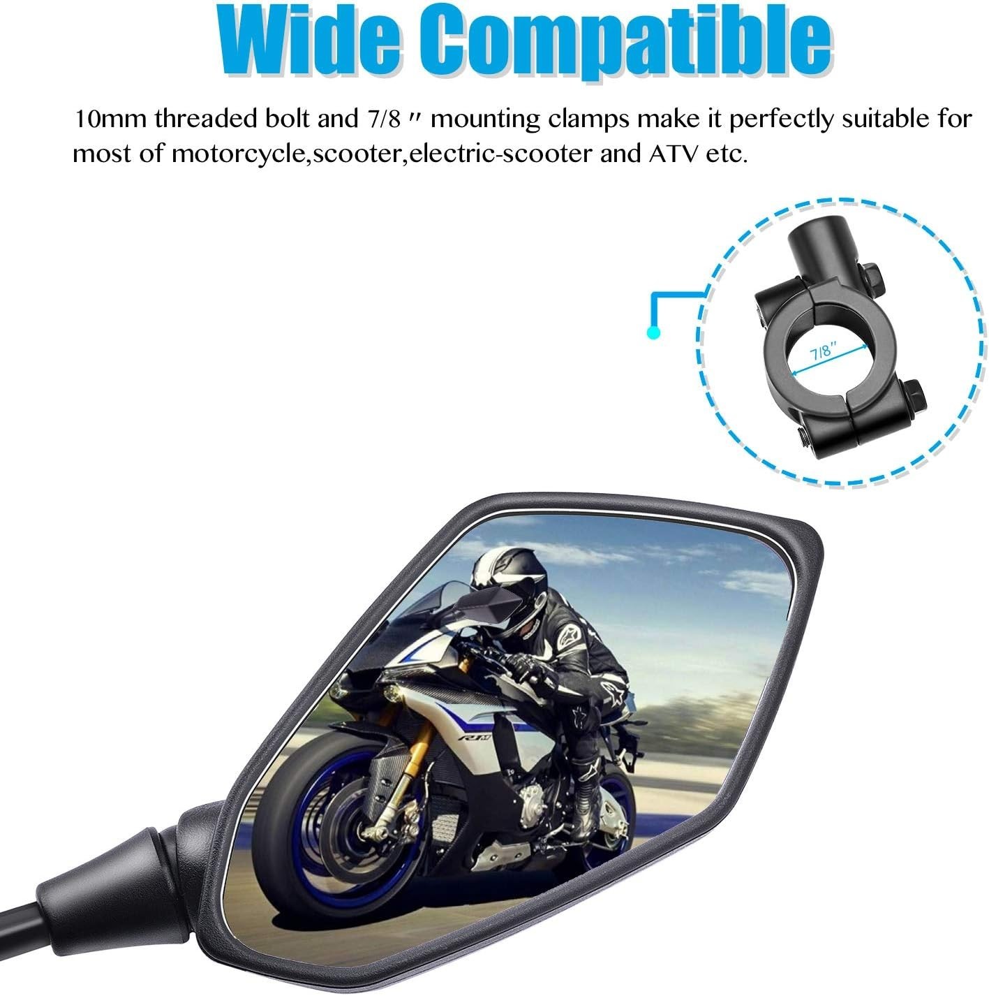 Adjustable Universal Motorcycle Rear View Mirror, 6.1” Convex Lens – Snakeskin