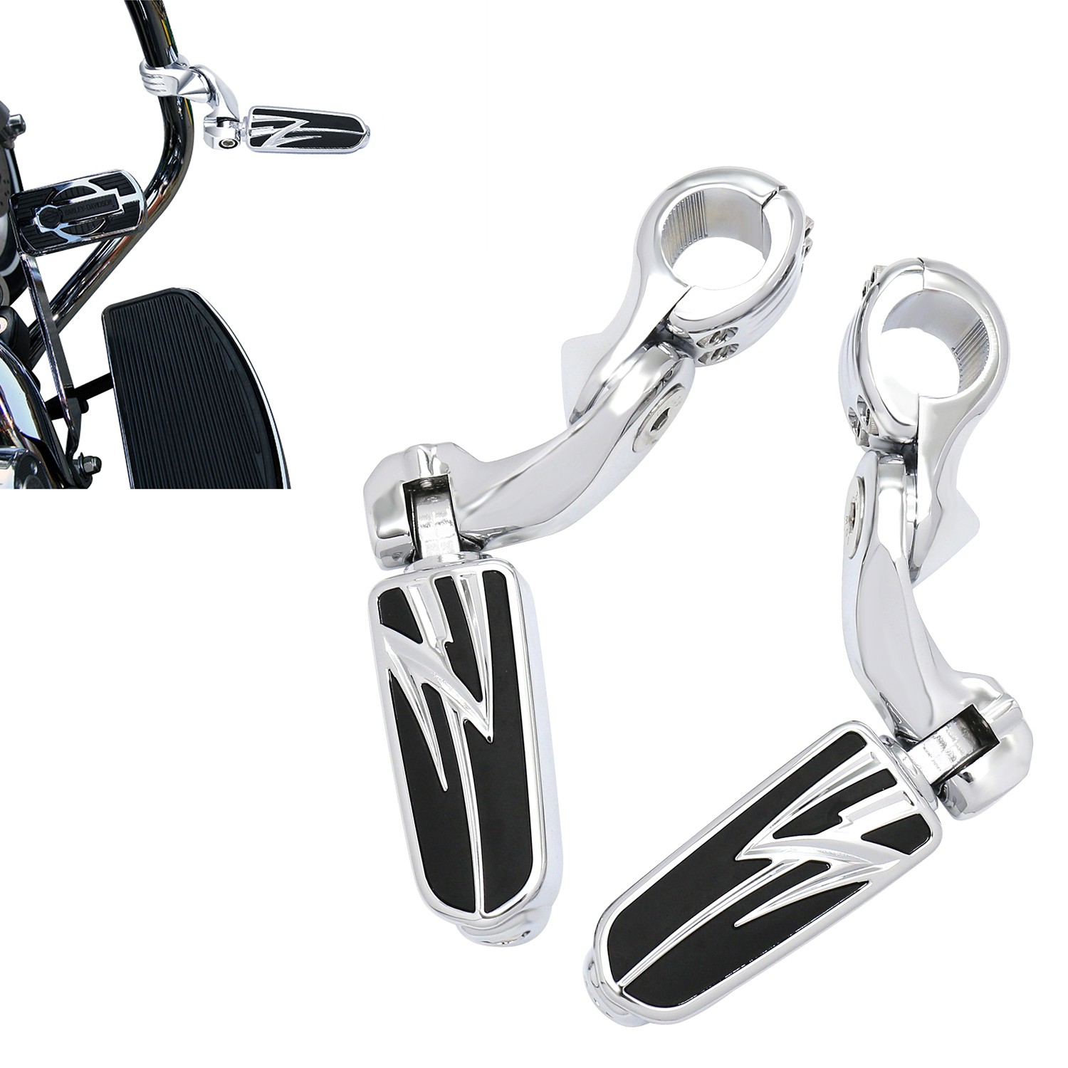 1.25″ 32mm Bracket & Lightning Style Footpegs For Harley / Indian / Honda / BMW
