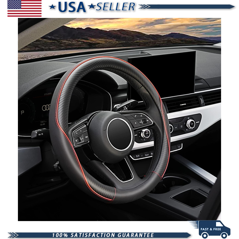 Universal Soft Microfiber Leather Anti-Slip Steering Wheel Cover, 15 Inch, Black