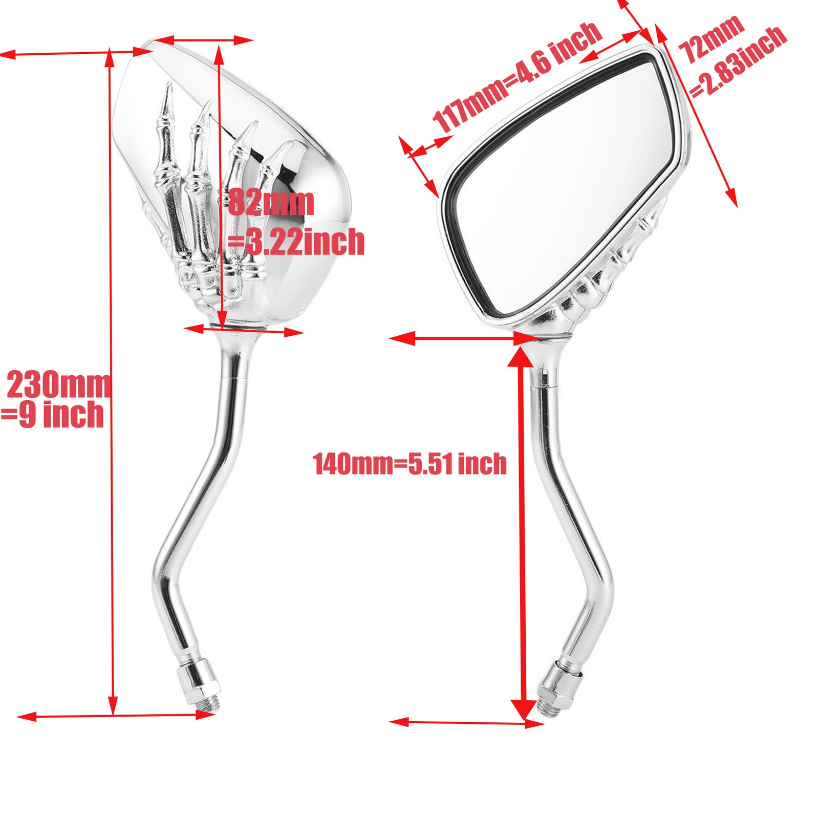 1 Pair of Motorcycle Rear View Mirrors Skull Skeleton Hand 10mm/8mm Screw Thread