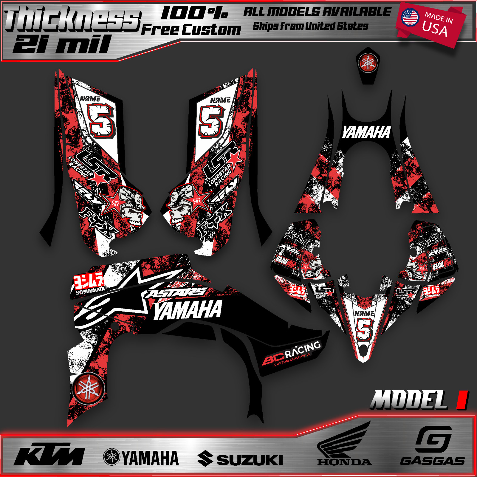 Yamaha YFZ 450R 450X Graphics Decal Kit 2014-2025 Stickers ATV Racing Style
