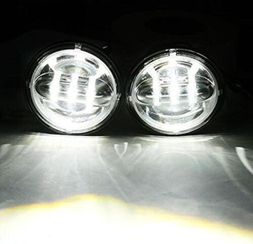 Pair 4.5” Inch Round LED Chrome Fog Lights Driving Lamp For Touring Dyna 12-16