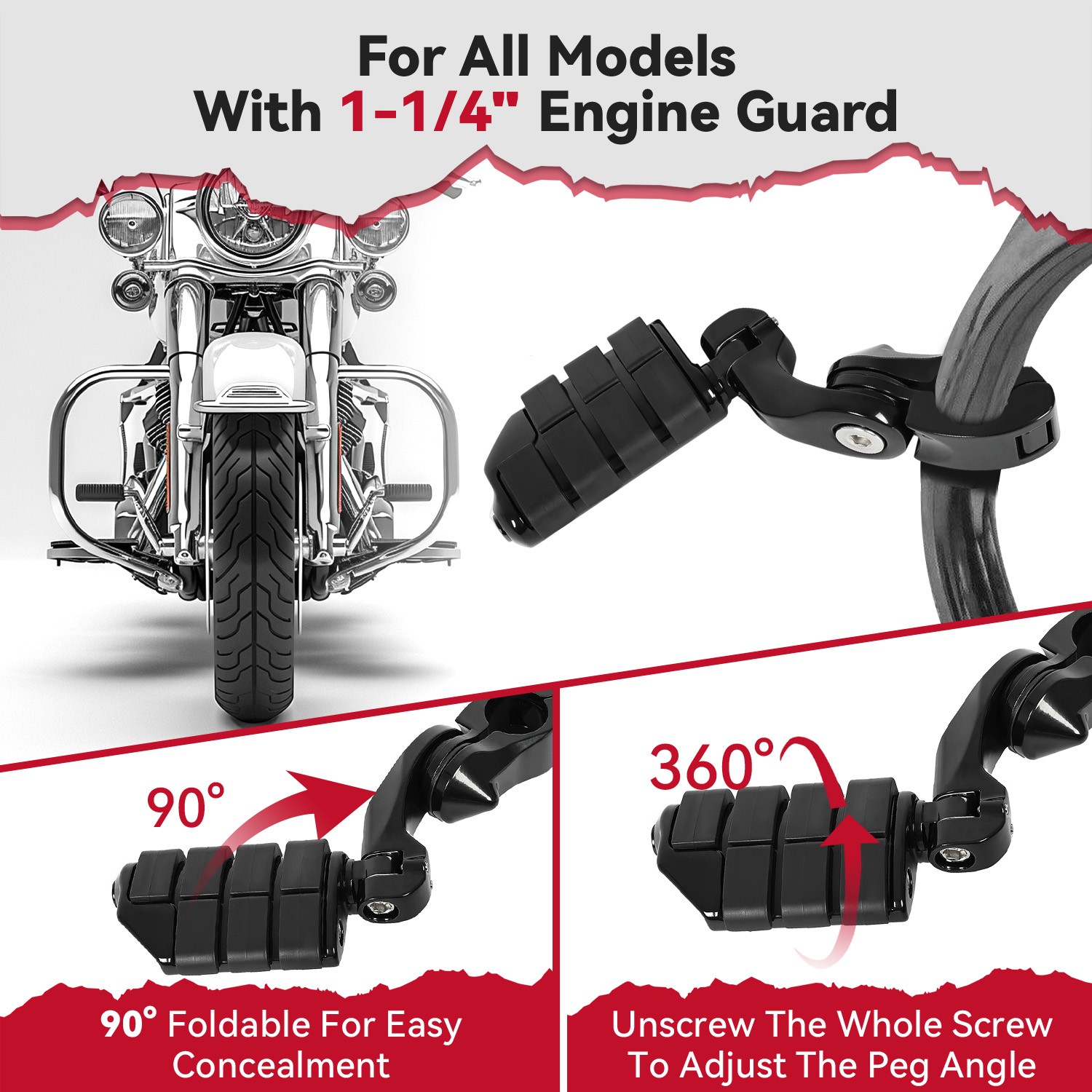 1-1/4″ Adjustable Foot Highway Pegs For Harley Touring Road King Street Glide