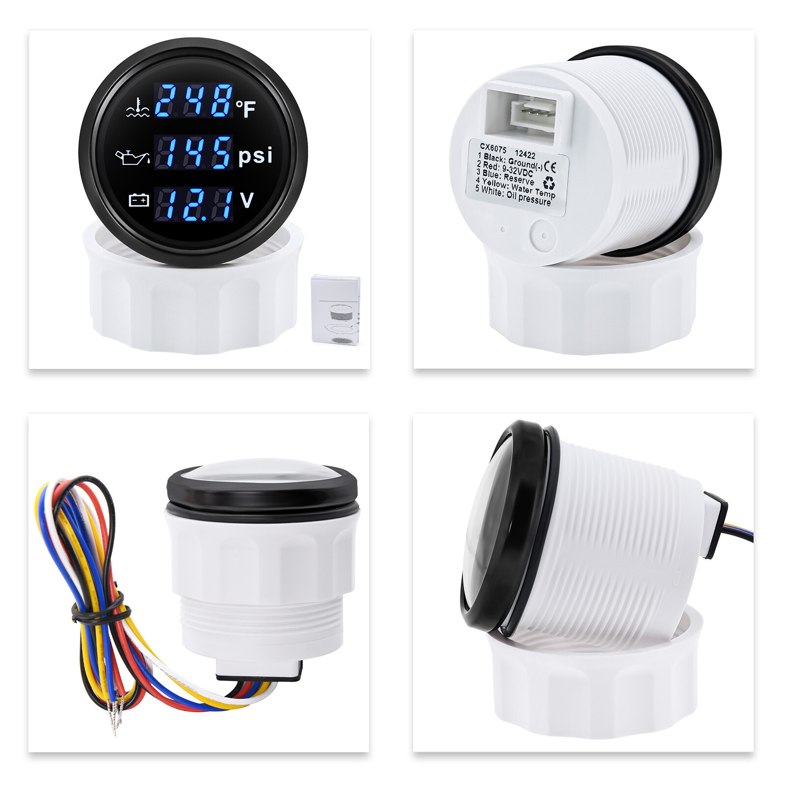 52mm Boat Car 3in 1 Gauge Digital Water Temp Oil Pressure Voltmeter with Senders