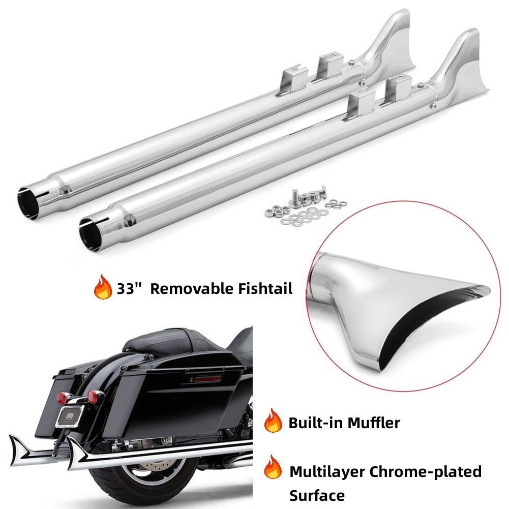 33in. Fishtail Straight Mufflers Exhaust Pipe for Harley Touring 95-16 RoadGlide