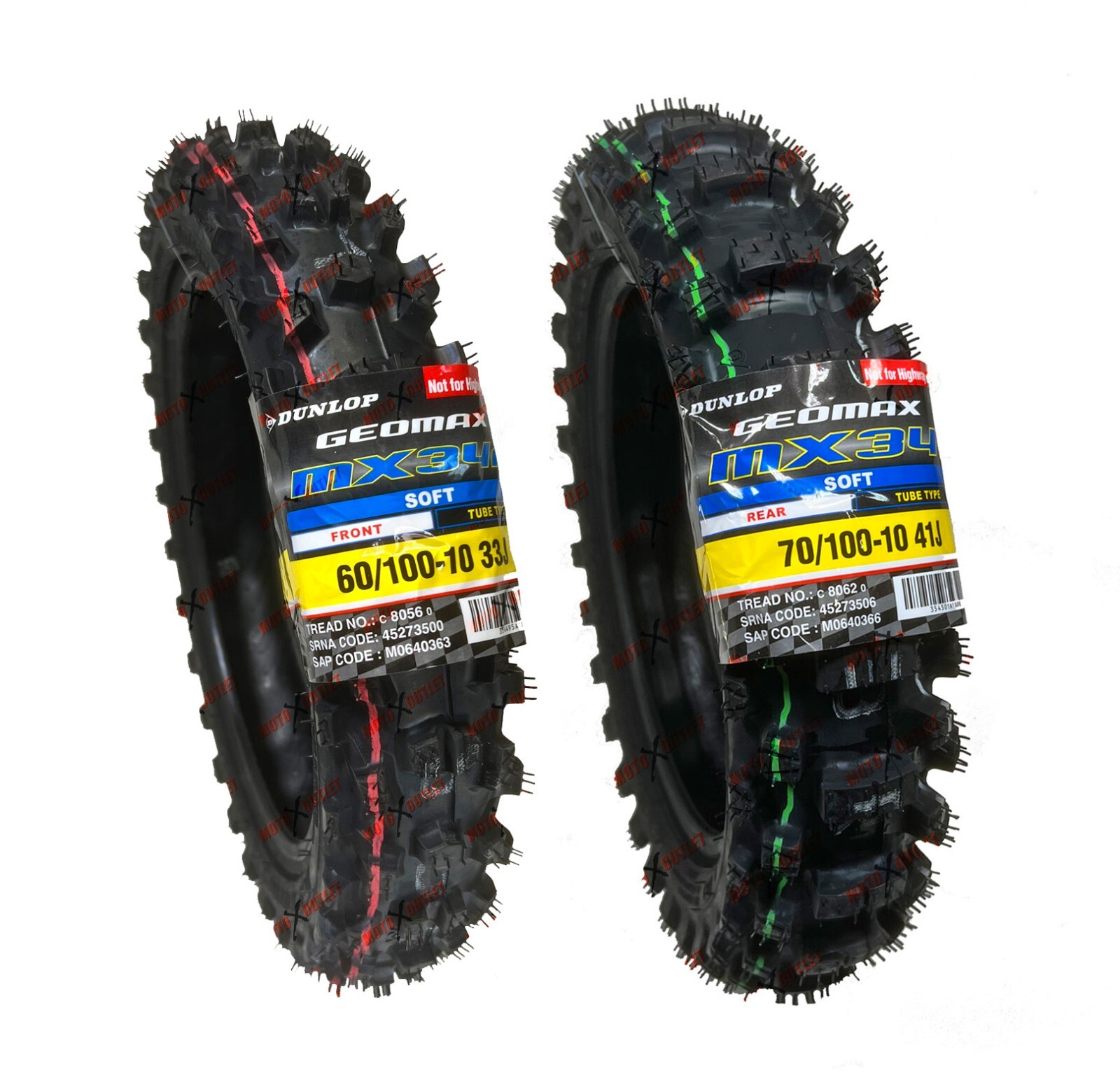 Dunlop 60/100-10 70/100-10 Tires Front Rear 2.50- 10 Set MX34 CFR50 SX50 TTR50