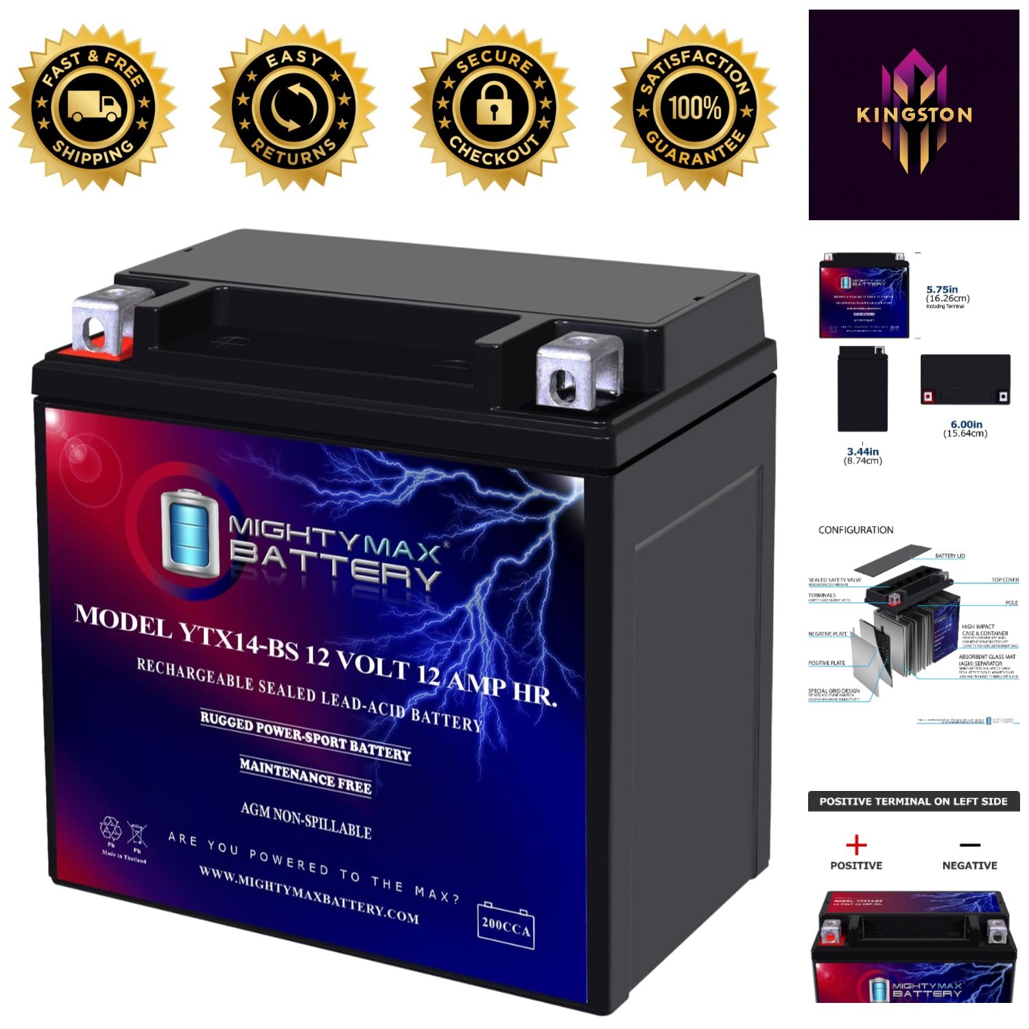 BS Sealed Lead Acid Battery – 12V 12AH, High Performance for ATVs & Motorcycles
