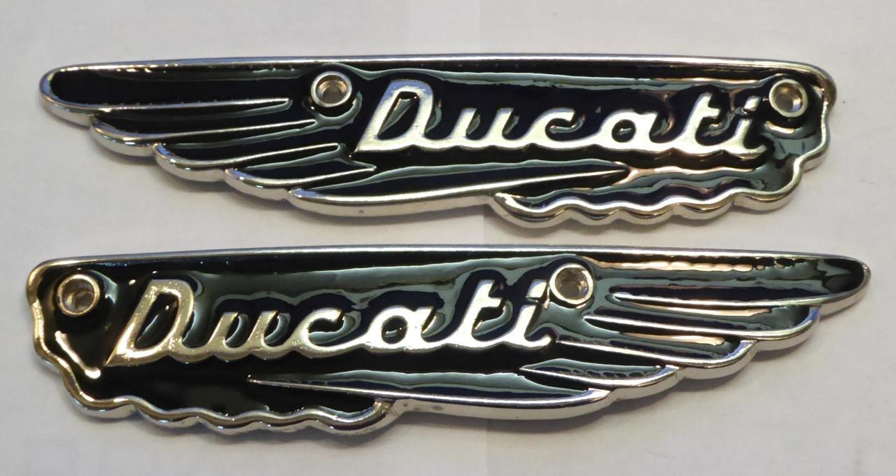 1971-1975 Ducati 250/350/450 Scrambler cast metal PAIR gas fuel tank badges V654