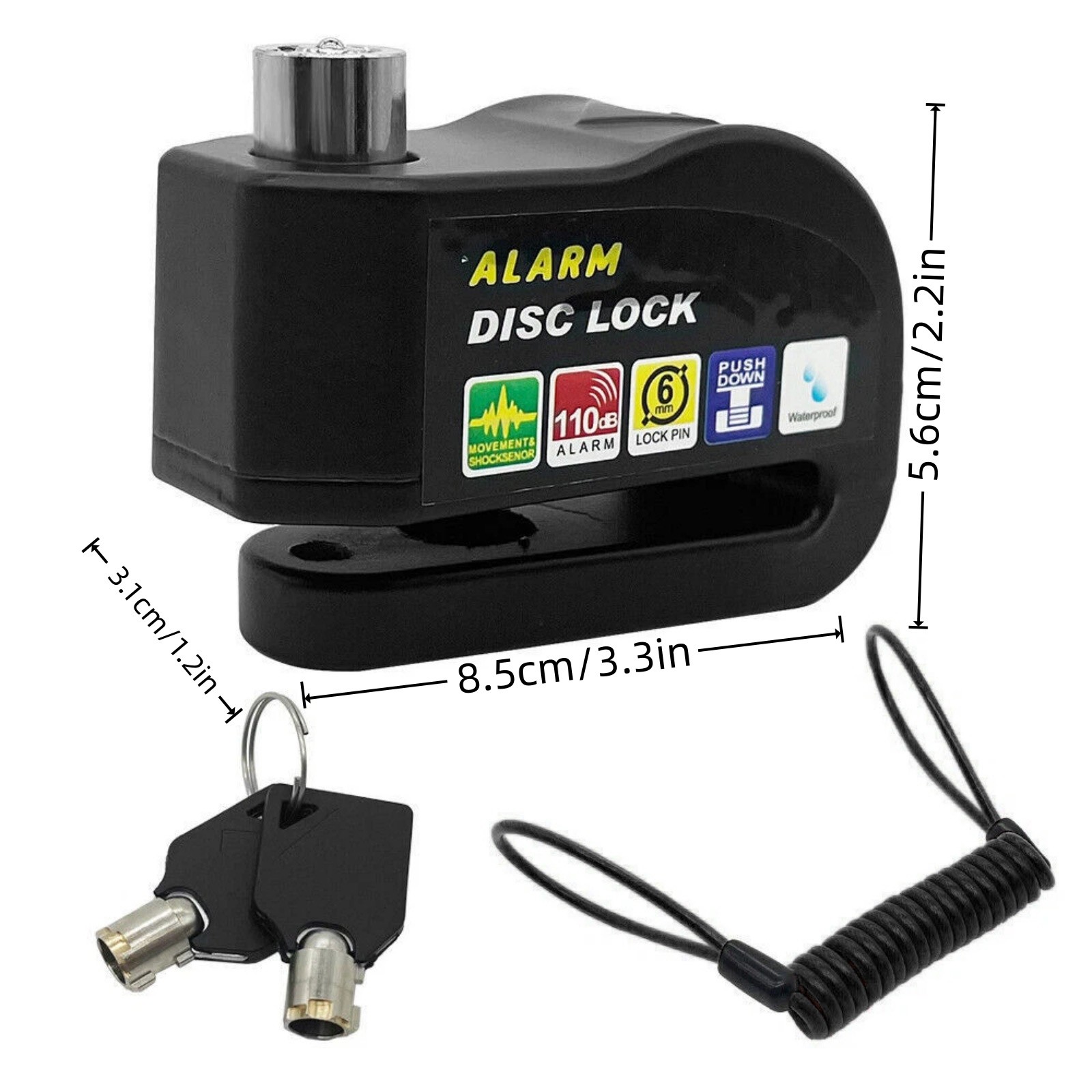 Waterproof Disc Brake Lock 110dB Alarm Anti-Theft for Bike Scooter Motorcycle