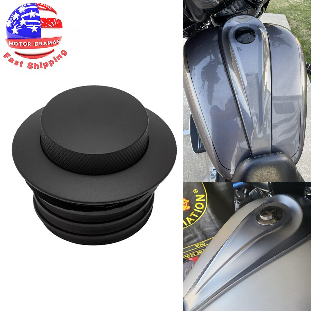 1X Pop-up Tank Gas Cap Black Vented Flush Mount Fuel Filler Cap Cover For Harley