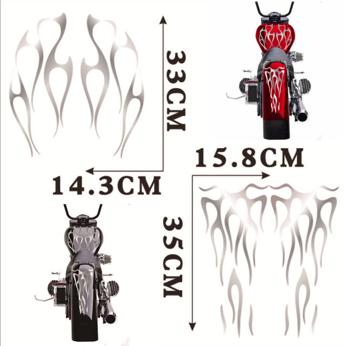1Set Motorcycle Flame Sticker for Gas Tank & Fender Decals Vinyl Matte Silver
