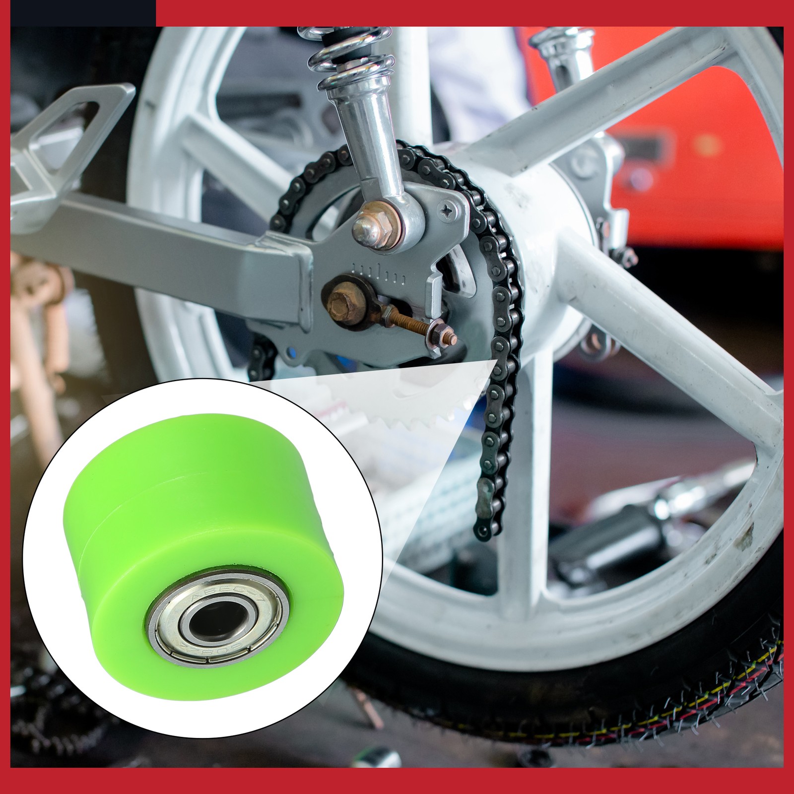 Universal 8mm Drive Chain Pulley Roller Slider Tensioner Rubber Wheel Pack of 1