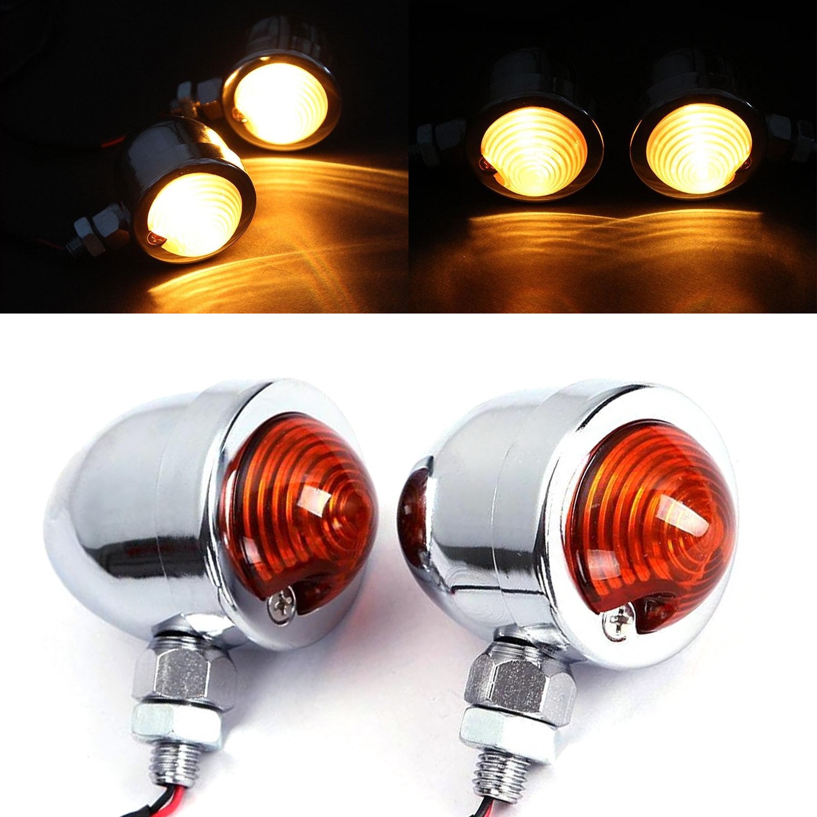 1Pair Motorcycle Turn Signals Light Blinker Indicator Mini Amber Lights Chrome