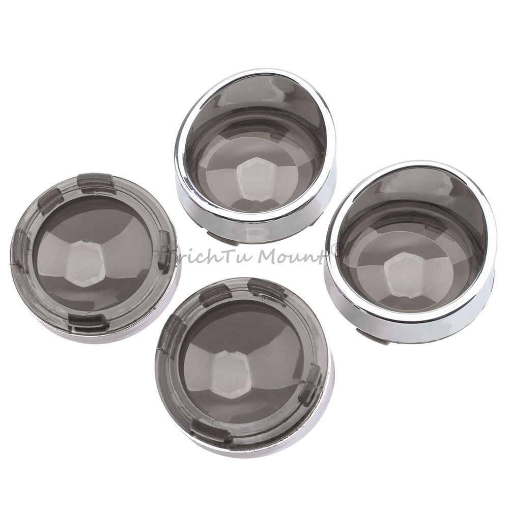 4pcs Smoke Turn Signal Lens Covers w/Chrome Bezel Visors For Harley Softail Dyna