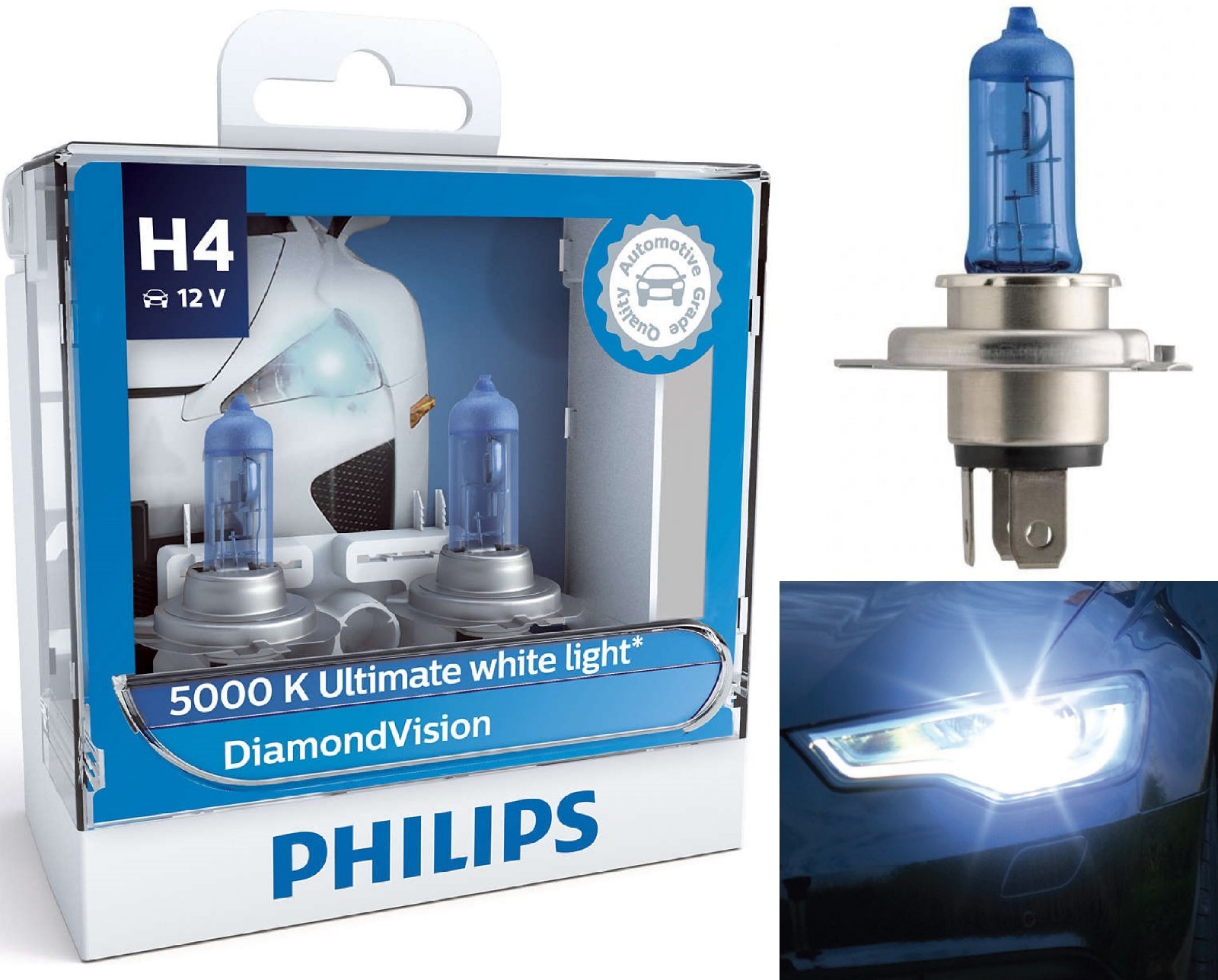 Philips Diamond White 5000K 9003 H4 60/55W Two Bulbs Headlight Upgrade Stock Fit