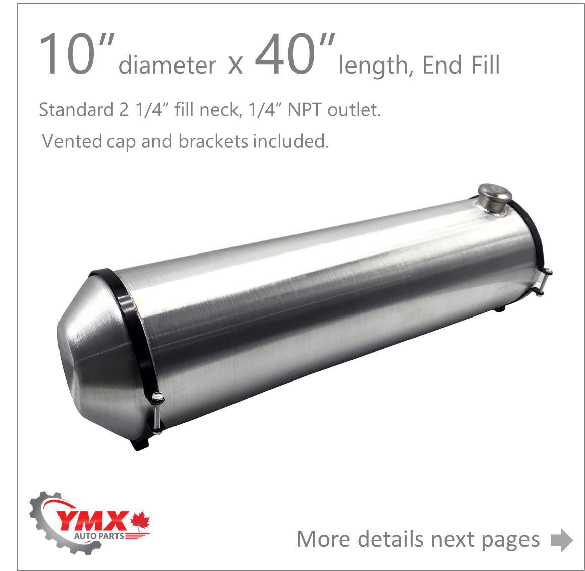 10×40 End Fill Round Spun Lightweight Aluminum Gas Fuel Auxiliary Tour Tank
