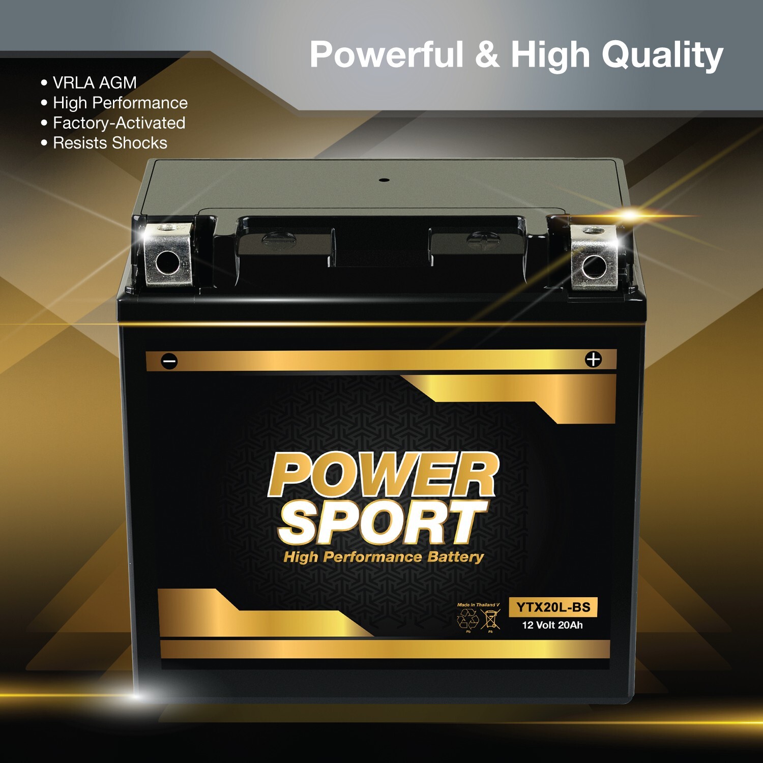YTX20L-BS Battery Replacement for EverStart ES20LBS Powersport