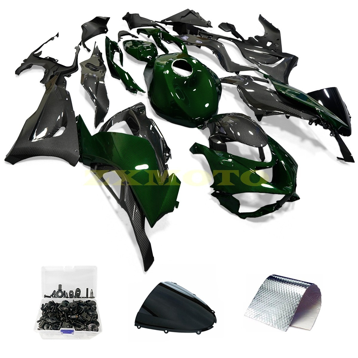 Dark Green& Black Carbon Fiber Fairing Kit For Kawasaki Ninja ZX6R 2024 2025 636