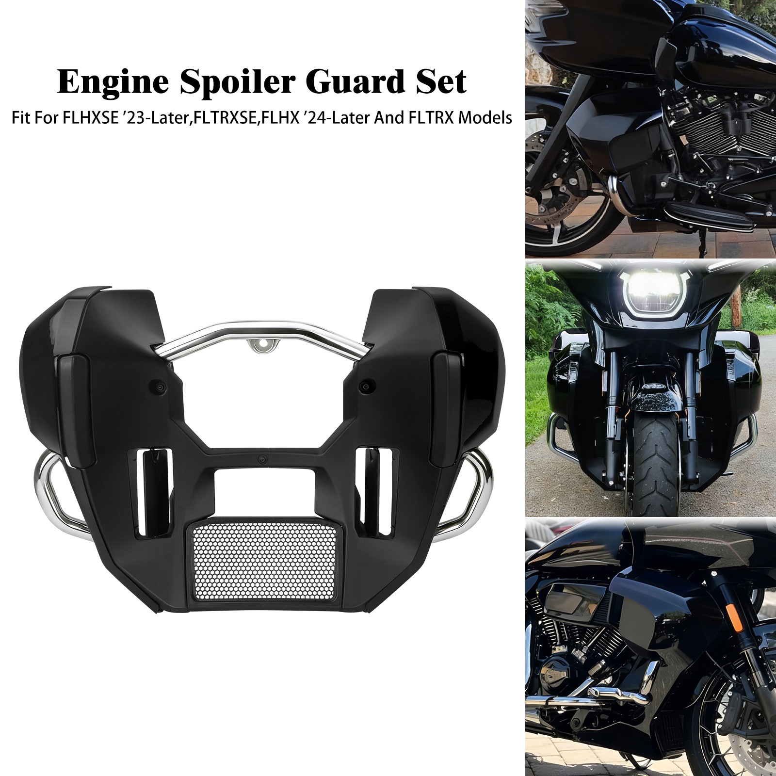 Black Lower Leg Fairings & chrome Engine Crash Bar For Harley Road Street Glide