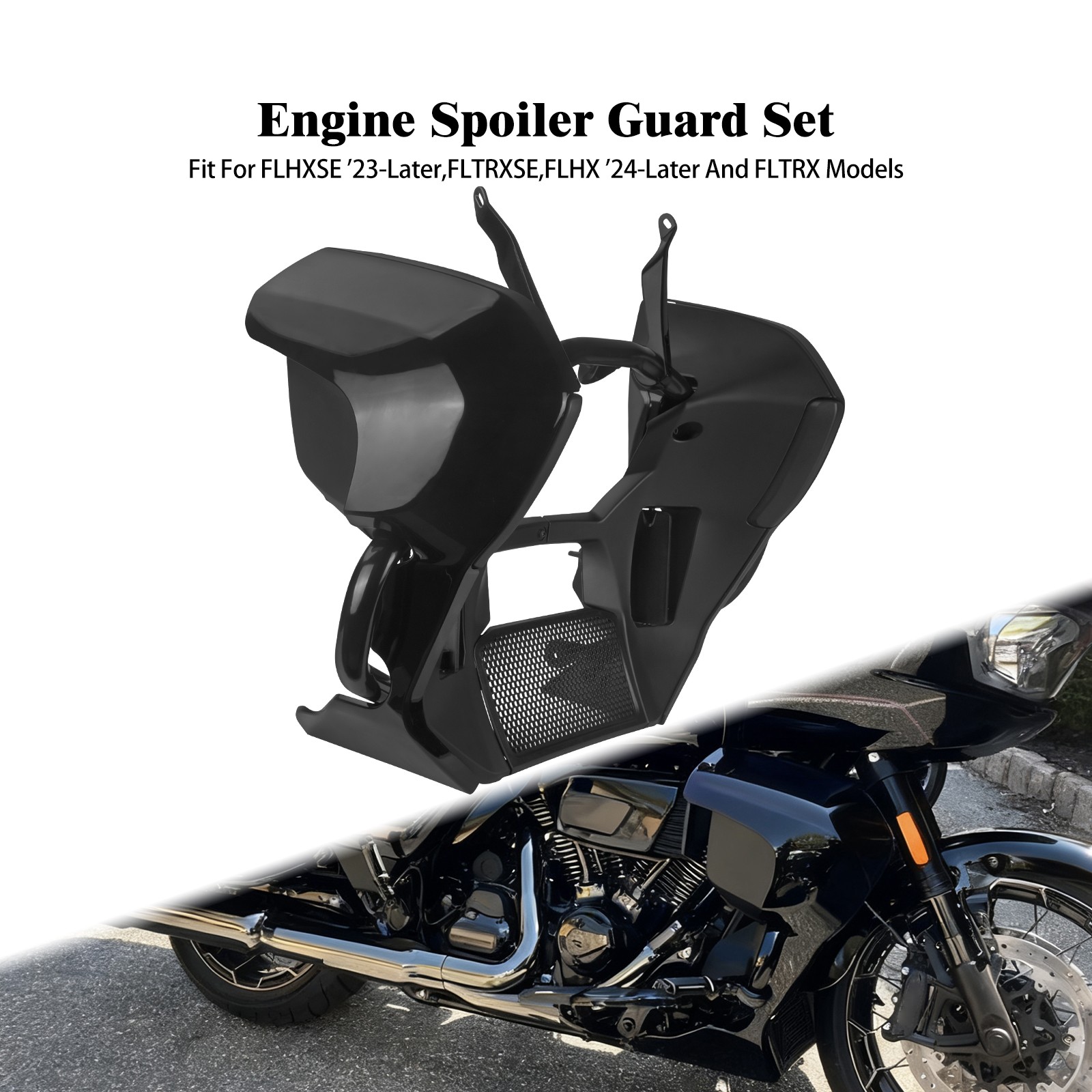 Black Front Lower Leg Fairings & Engine Crash Bar For Harley Street Glide 24-up