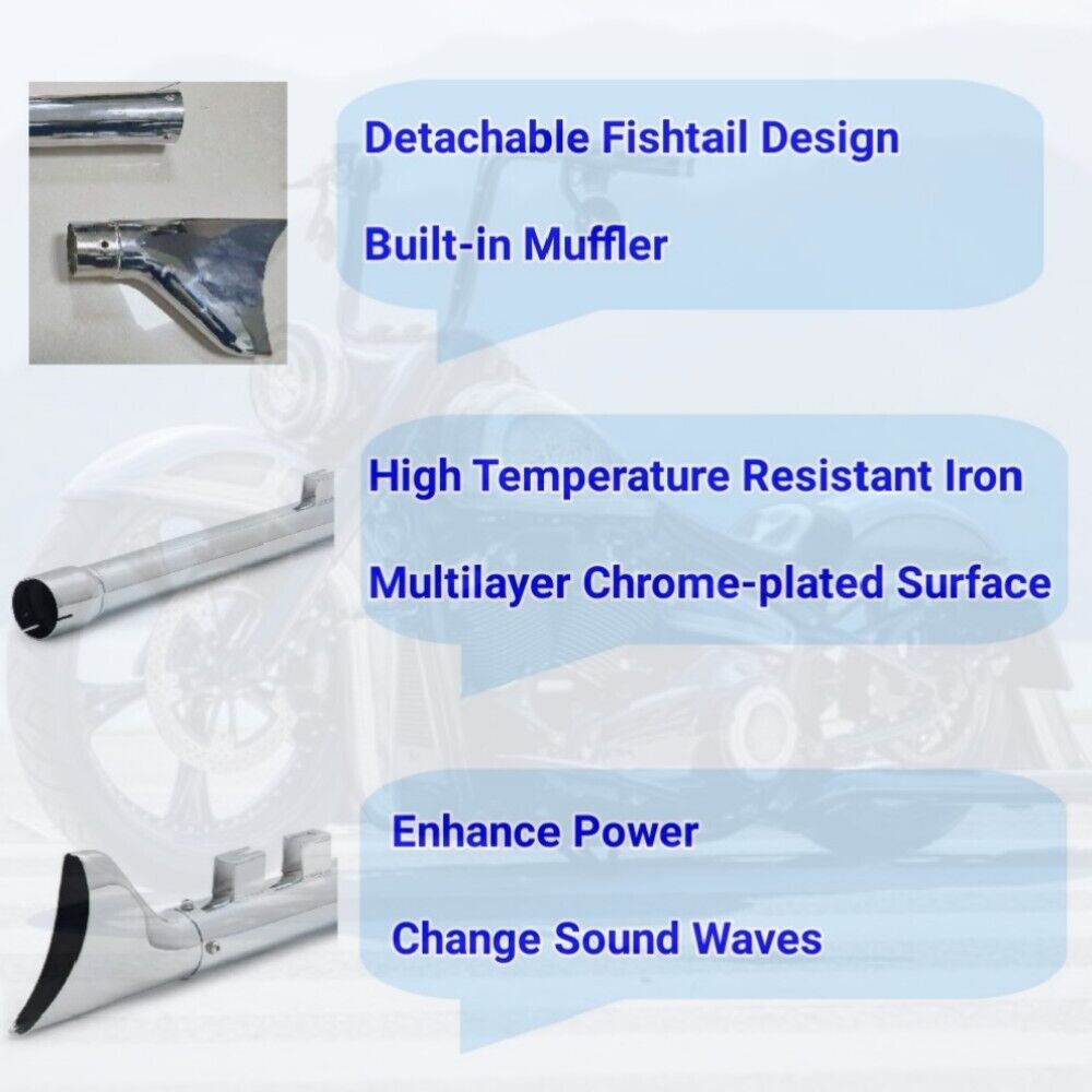 33IN. Slip on Fishtail Mufflers Exhaust Pipes Softail Heritage Deluxe 2007-2017