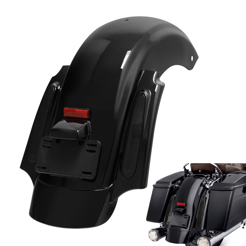 Vivid Black Rear Fender System W/ LED Light Fit For Harley Road Glide 2009-2013