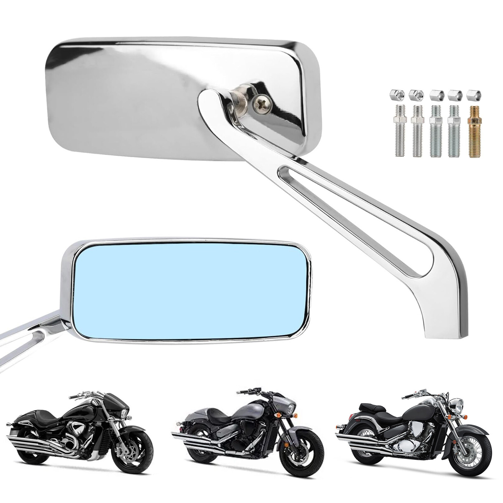 Rectangle Chrome Motorcycle Rear View Mirrors For Suzuki Boulevard C50 M50 M109R