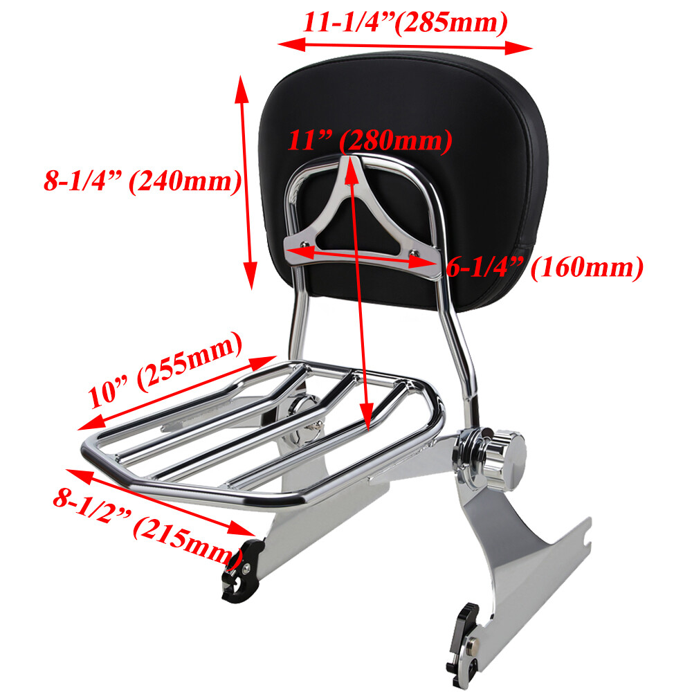 Detachable Backrest Sissy Bar Luggage Rack For Harley Dyna FXD Super Glide 00-05