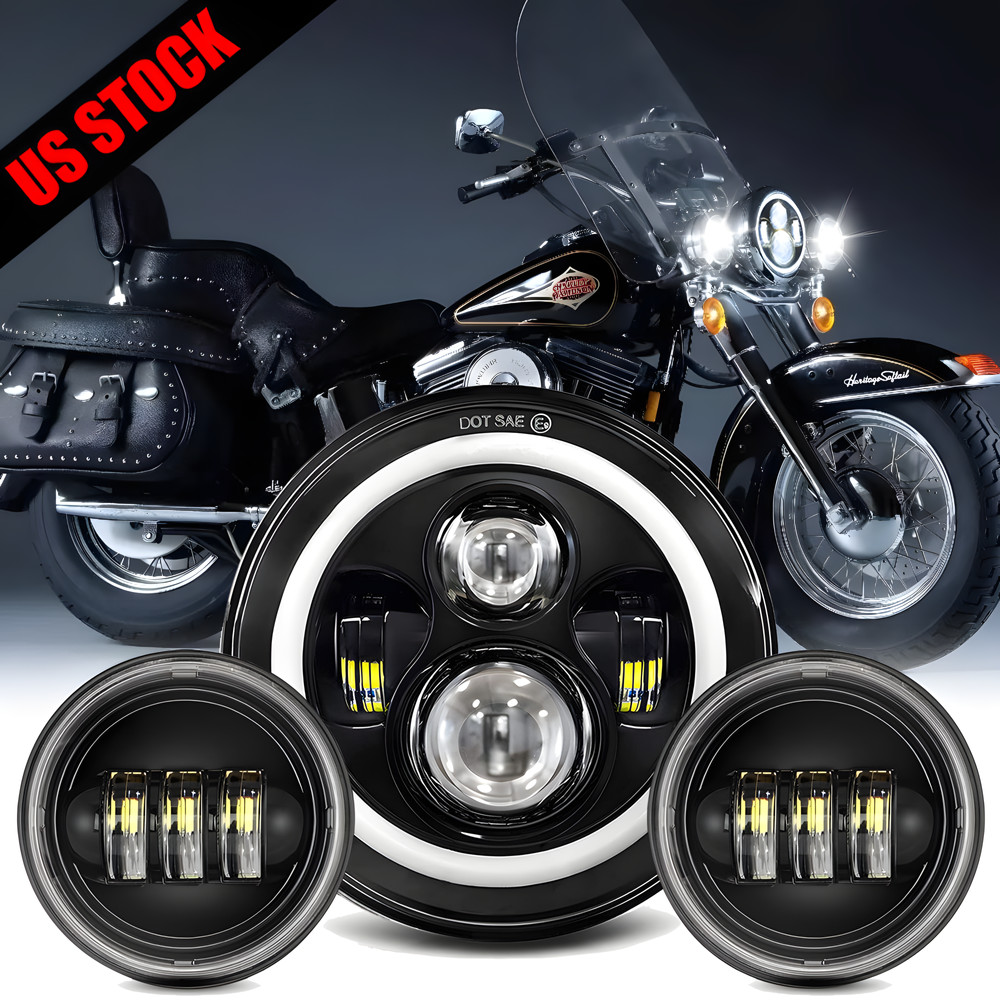 For Harley Davidson Heritage Softail Classic 7″ LED Headlight +Fog Passing Light