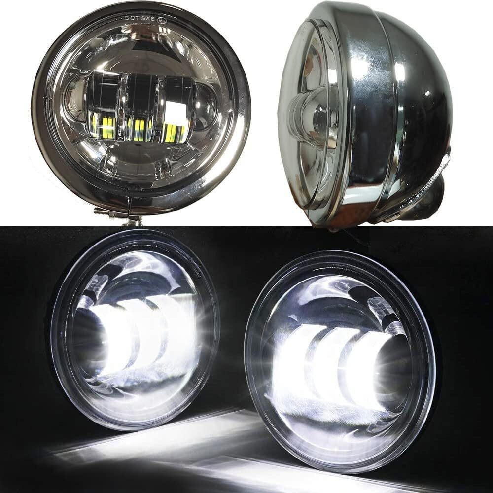 7″ 6000K LED Headlight Hi/Lo + 4.5” 80W Fog Light Combo for Harley Davidson