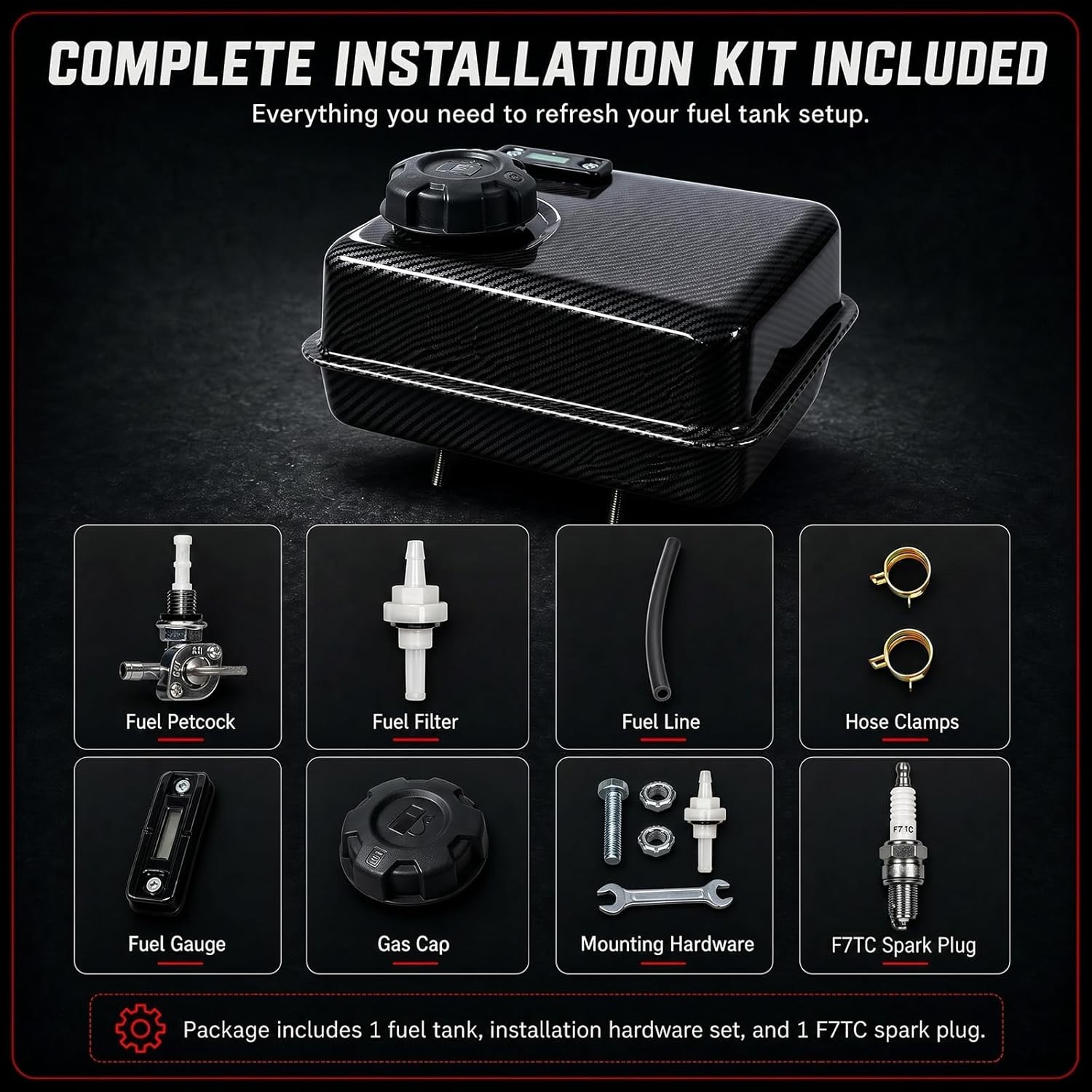 4L Gas Fuel Tank W/Gauge Petcock for Predator 212 Hemi Coleman B200 Mini Bike