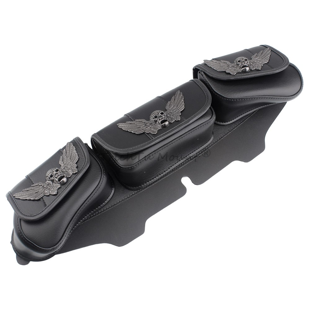 Skull Style Windshield 3 Pouch Pocket Fairing Bag Fit for Harley Electra Glide