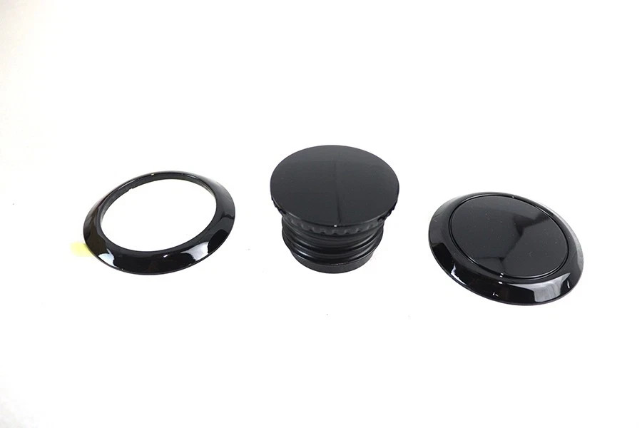 Flush Mount Gas Cap & Left Side Tank Cap Kit Black fits Harley Davidson V-Twin