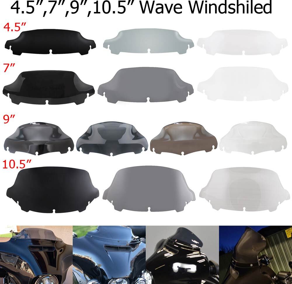 4.5″ 7″ 9″ 10″ Wave Windshield Windscreen For Harley Touring Street Glide 14-24