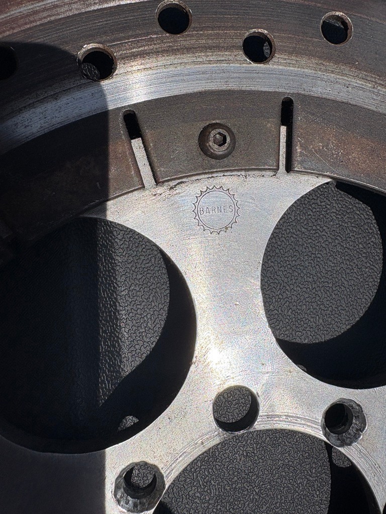 Vintage Barnes drilled 12 inch brake rotor disc flattrack AHRMA