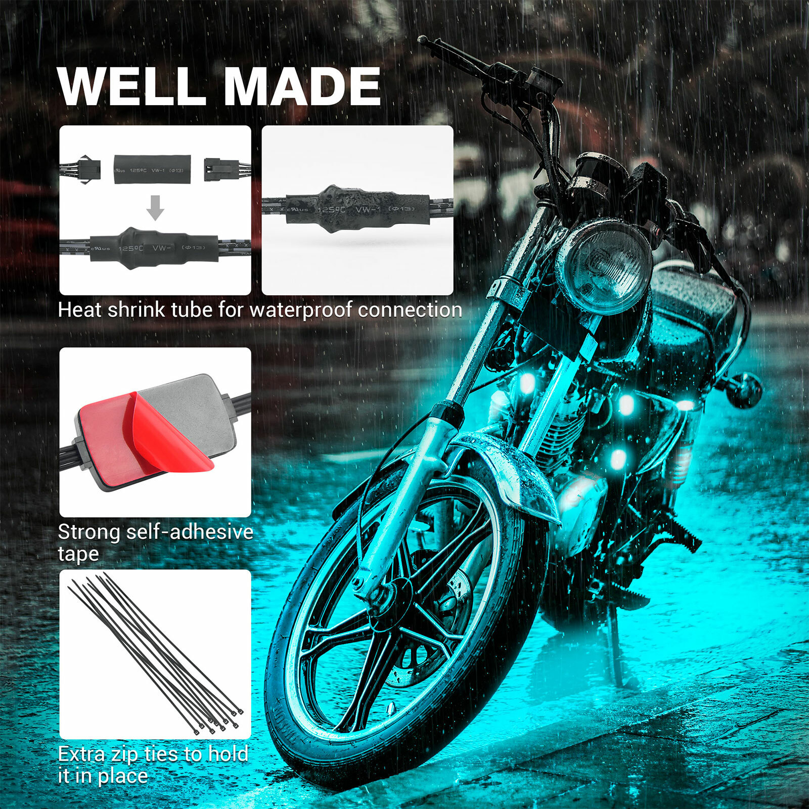 Motorcycle RGB LED Light Kit – 8PCS Multi-Color Underglow Neon Lights Remote Fob